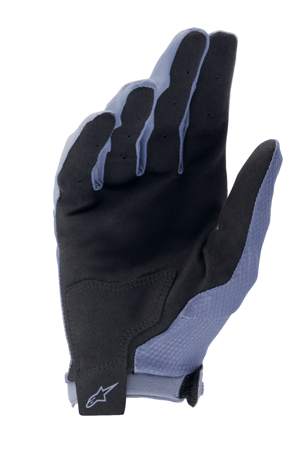 Guantes Alpinestars A-Aria, guantes de ciclismo MTB, azul infinito y negro, vista de la palma con ante sintético para mayor agarre, parche de la palma reforzado y cierre de muñeca con velcro y el logotipo de Alpinestars