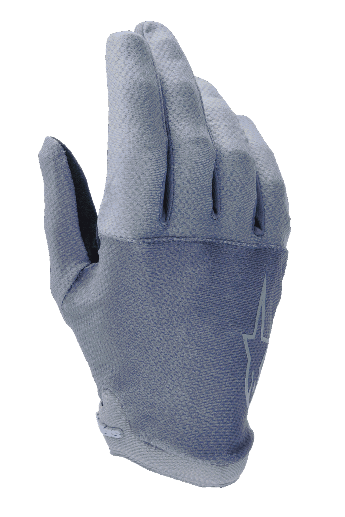 Alpinestars A-Aria Gloves, MTB Cycling Gloves, Infinity Blue, featuring a textured grid pattern on the stretch backhand, lightweight and flexible low-profile design, breathable off-road performance gear