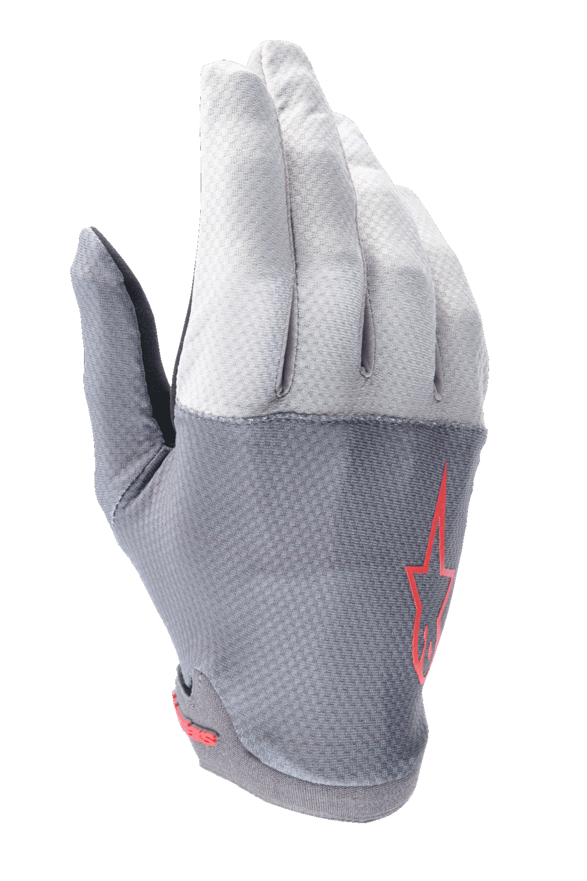 Guantes Alpinestars A-Aria, guantes de ciclismo MTB, gris oscuro y gris claro con detalles en rojo, con logo de estrella roja, tejido elástico ventilado y construcción ligera y flexible