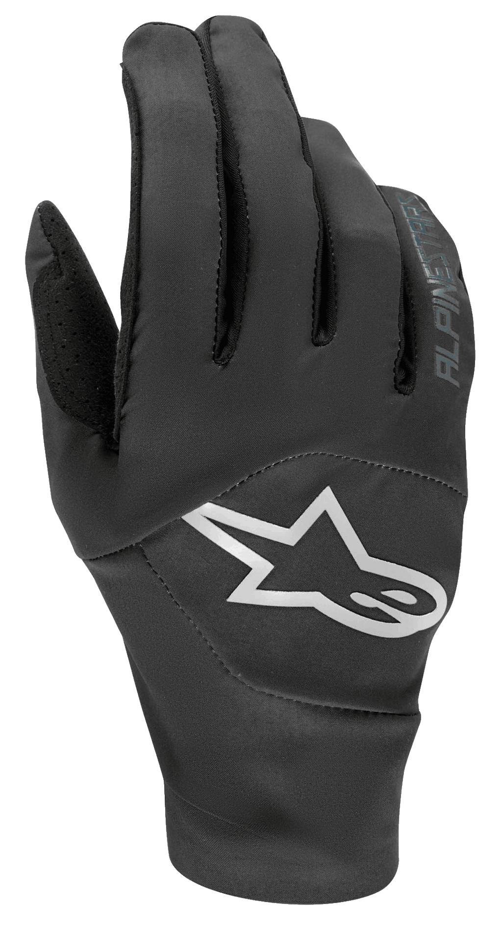 Alpinestars Drop 4.0 Gloves, guantes de mountain bike negros, con un gran logo de estrella blanca en el dorso, confección en malla elástica transpirable y diseño ergonómico para ciclismo de enduro