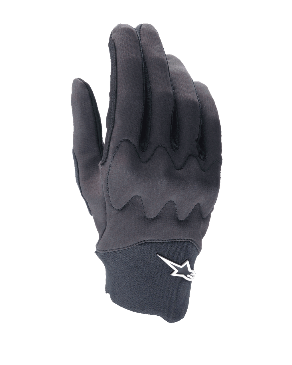 Guantes Alpinestars A-Supra Shield, guantes de ciclismo MTB, negros, diseño estilizado con patrón ondulado de protección en los nudillos, logotipo de estrella blanca en el puño de neopreno, construcción flexible y duradera