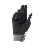 Guantes Alpinestars A-Supra Shield, guantes de ciclismo de montaña en gris claro, vista de la palma con ante sintético negro perforado para ventilación, puño de neopreno gris con cierre de gancho y bucle y logotipo rojo