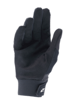 Guantes Alpinestars A-Supra, negros, vista de la palma con ante sintético perforado para ventilación, puño de neopreno con cierre de gancho y bucle y logo blanco, equipamiento de alto rendimiento para ciclismo de montaña