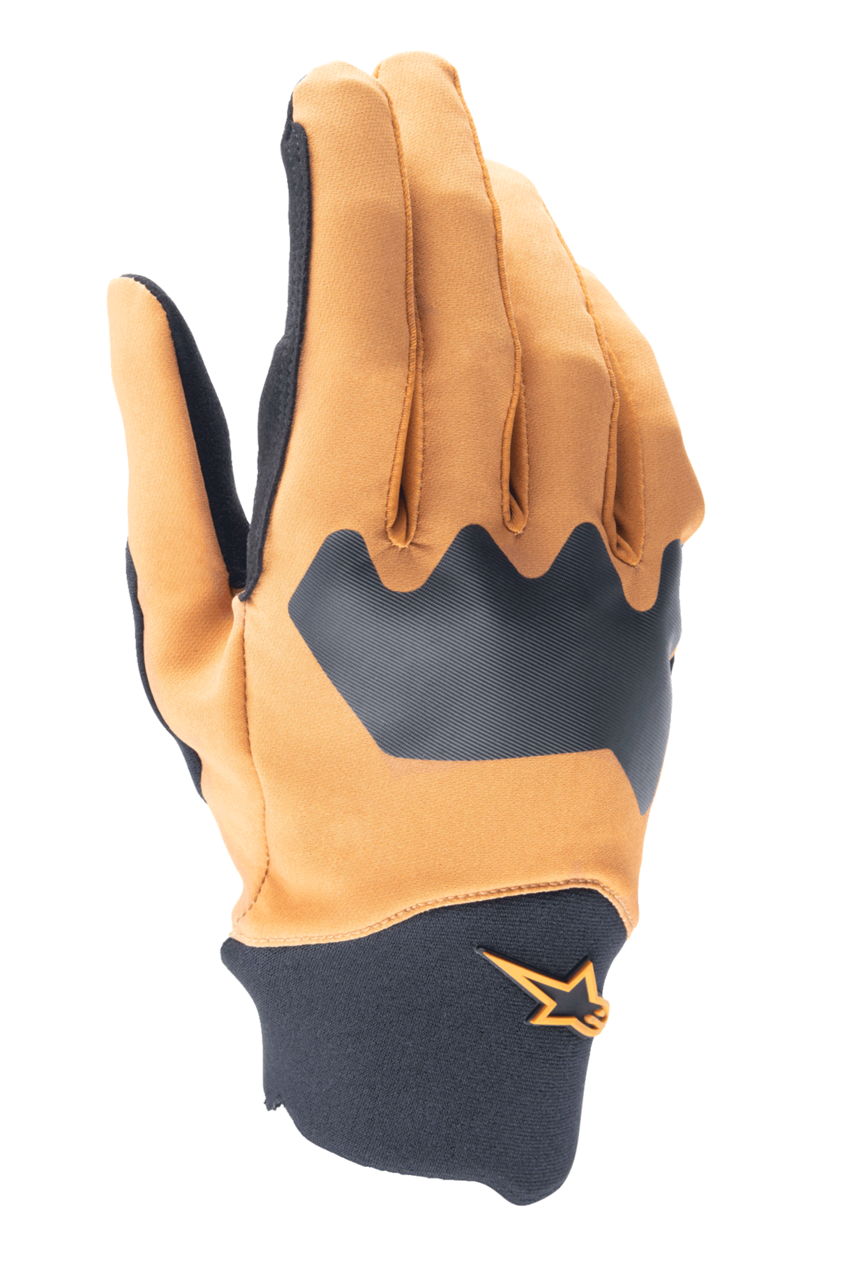 Guantes Alpinestars A-Supra, guantes para ciclismo de montaña, oro oscuro y negro, dorso de spandex flexible con puño de neopreno, con un logotipo de estrella naranja, equipamiento duradero para ciclismo todoterreno