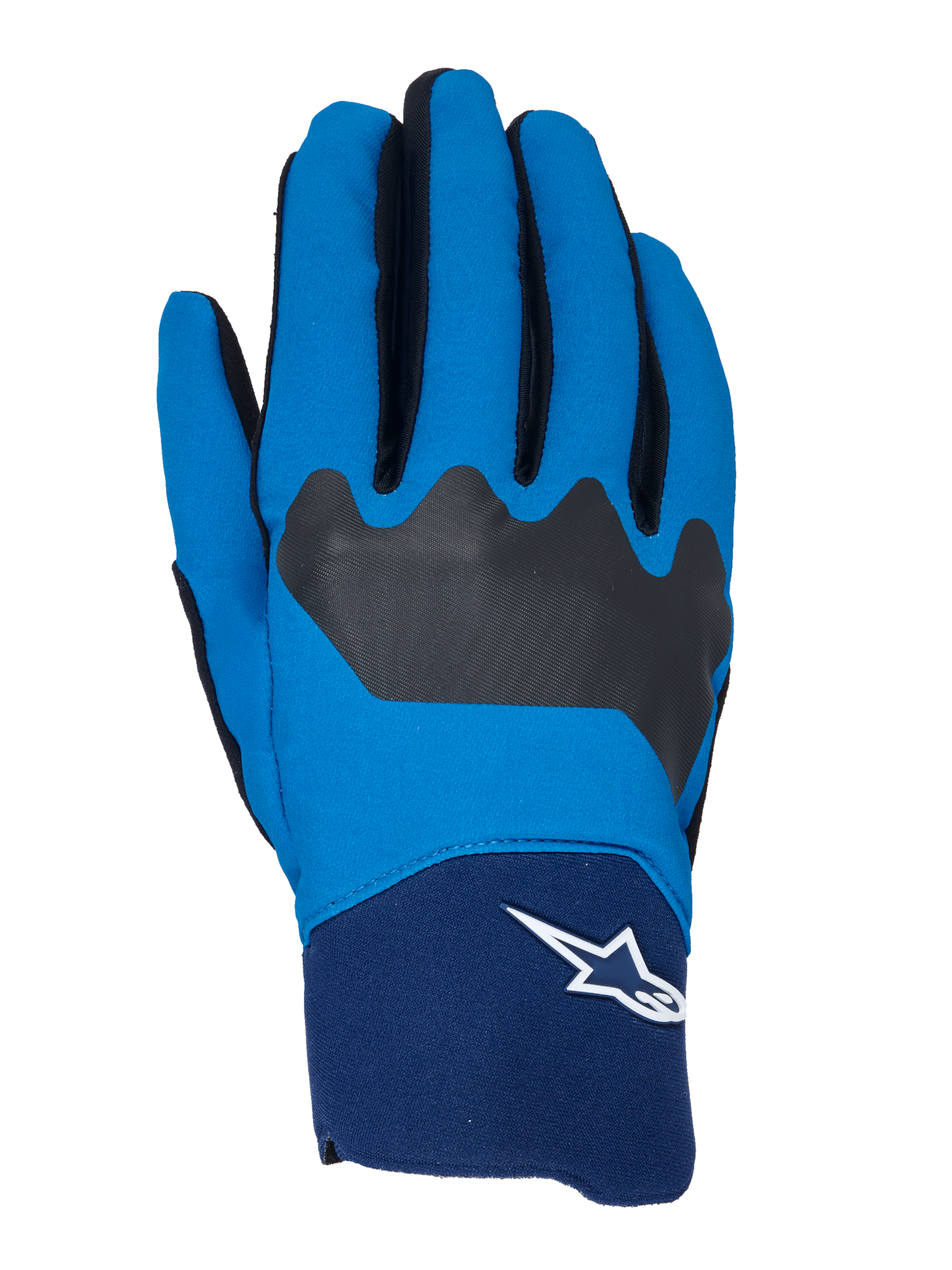 Guantes Alpinestars A-Supra, guantes de ciclismo MTB, azul y azul marino con detalles en negro, logotipo Astars blanco en el puño, construcción de tejido flexible para un rendimiento todoterreno