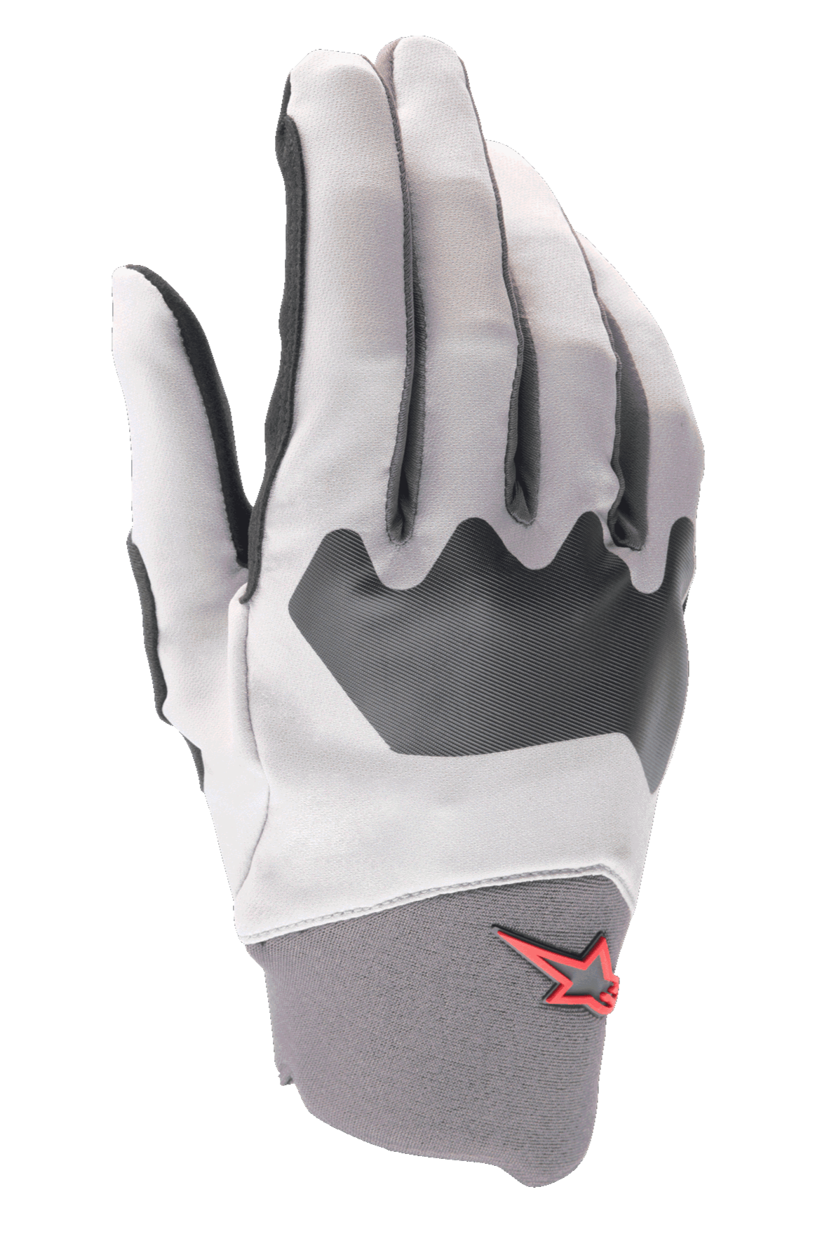 Alpinestars A-Supra Gloves, guantes de ciclismo de montaña, gris claro y negro, con un panel texturizado en los nudillos y un pequeño logotipo de estrella roja en el puño de neopreno, construcción de spandex flexible para ciclismo