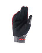 Guantes Alpinestars A-Dura, guantes de bicicleta de montaña, rojo flúor y negro, vista de la palma con ante sintético para el agarre, puño de neopreno gris con cierre de gancho y bucle y marca en rojo, equipamiento de ciclismo todoterreno