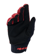 Guantes Alpinestars A-Dura, guantes para bicicleta de montaña, naranja oscuro y negro, vista de la palma con ante sintético negro para agarre, puño ancho de neopreno con marca en rojo en el cierre de muñeca de gancho y bucle, diseñados para durabilidad y tacto en MTB