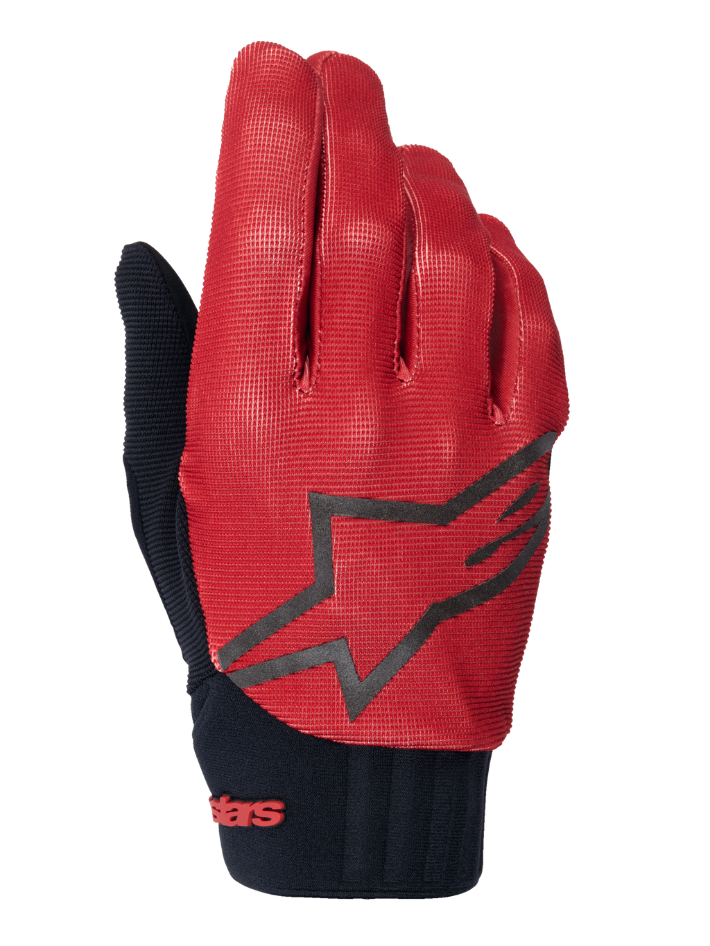 Guantes Alpinestars A-Dura, guantes de ciclismo MTB, naranja oscuro y negro, parte superior con patrón de cuadrícula texturizada, logotipo de estrella negra grande, puño de neopreno negro con marca en rojo, diseñados para el agarre y el rendimiento en bicicleta de montaña