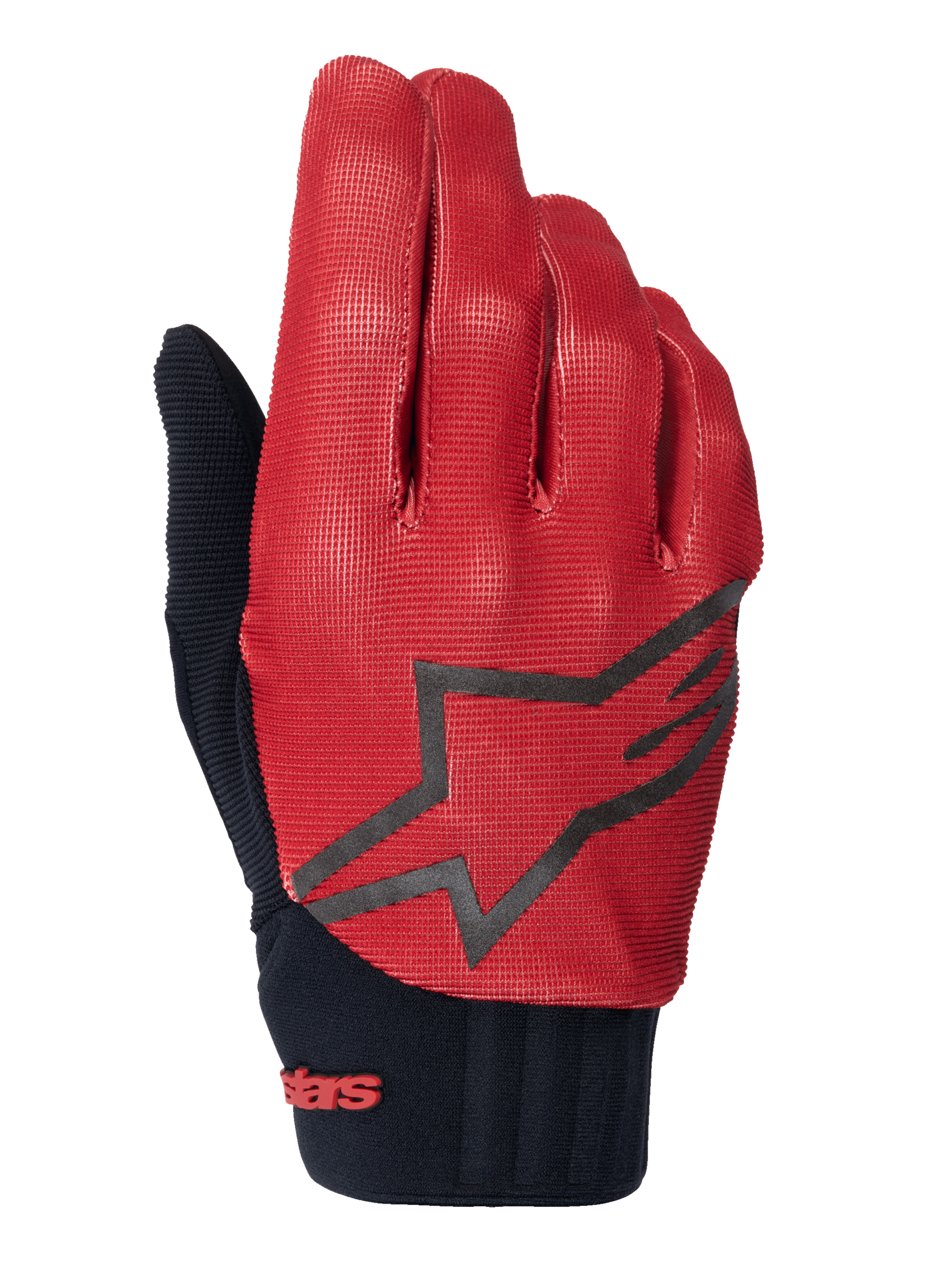 Guantes Alpinestars A-Dura, guantes de ciclismo MTB, naranja oscuro y negro, parte superior con patrón de cuadrícula texturizada, logotipo de estrella negra grande, puño de neopreno negro con marca en rojo, diseñados para el agarre y el rendimiento en bicicleta de montaña
