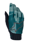 Guantes Alpinestars A-Dura, guantes de ciclismo de montaña MTB, Green Camo, patrón de camuflaje verde azulado y verde oscuro con un logotipo de estrella gris grande, puño de neopreno acanalado negro, equipamiento técnico para ciclismo todoterreno