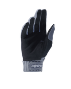 Guantes Alpinestars A-Dura, guantes de ciclismo, color azul y negro, vista de la palma con ante sintético para mayor agarre, puño de neopreno con cierre de gancho y bucle y logo de la marca, equipamiento duradero para ciclismo de montaña