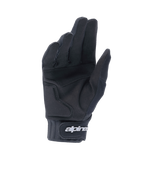 Guantes Alpinestars A-Dura Gel, guantes negros para bicicleta de montaña, vista de la palma con construcción de ante sintético y acolchado de gel, puño de neopreno con cierre de gancho y bucle con logotipo blanco de Alpinestars, equipamiento ergonómico de ciclismo para trail y enduro