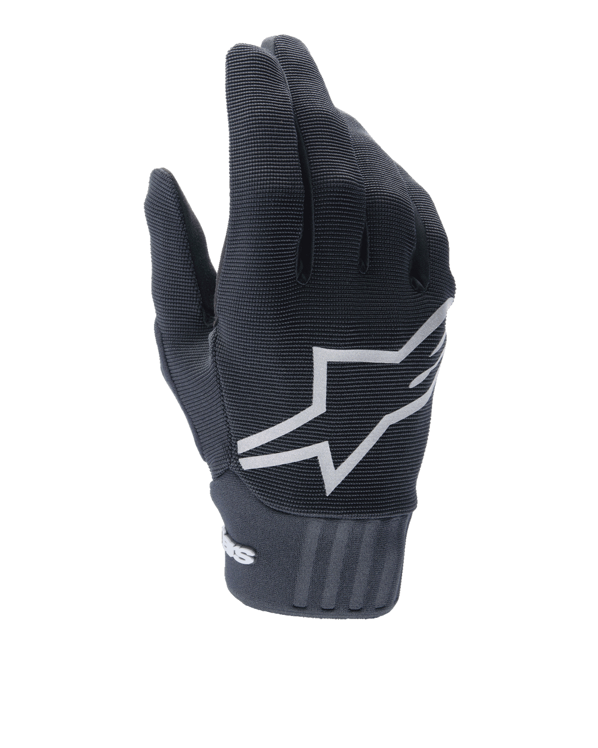 Alpinestars A-Dura Gel Gloves, MTB Cycling Gloves, Black, large white star logo on the back, textured polyester and spandex upper, ribbed neoprene cuff