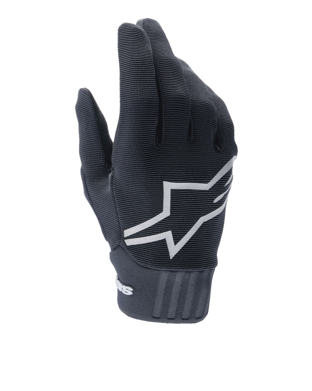 Alpinestars A-Dura Gel Gloves, guantes de ciclismo MTB, negros, gran logotipo de estrella blanca en el dorso, parte superior de poliéster texturizado y spandex, puño de neopreno acanalado