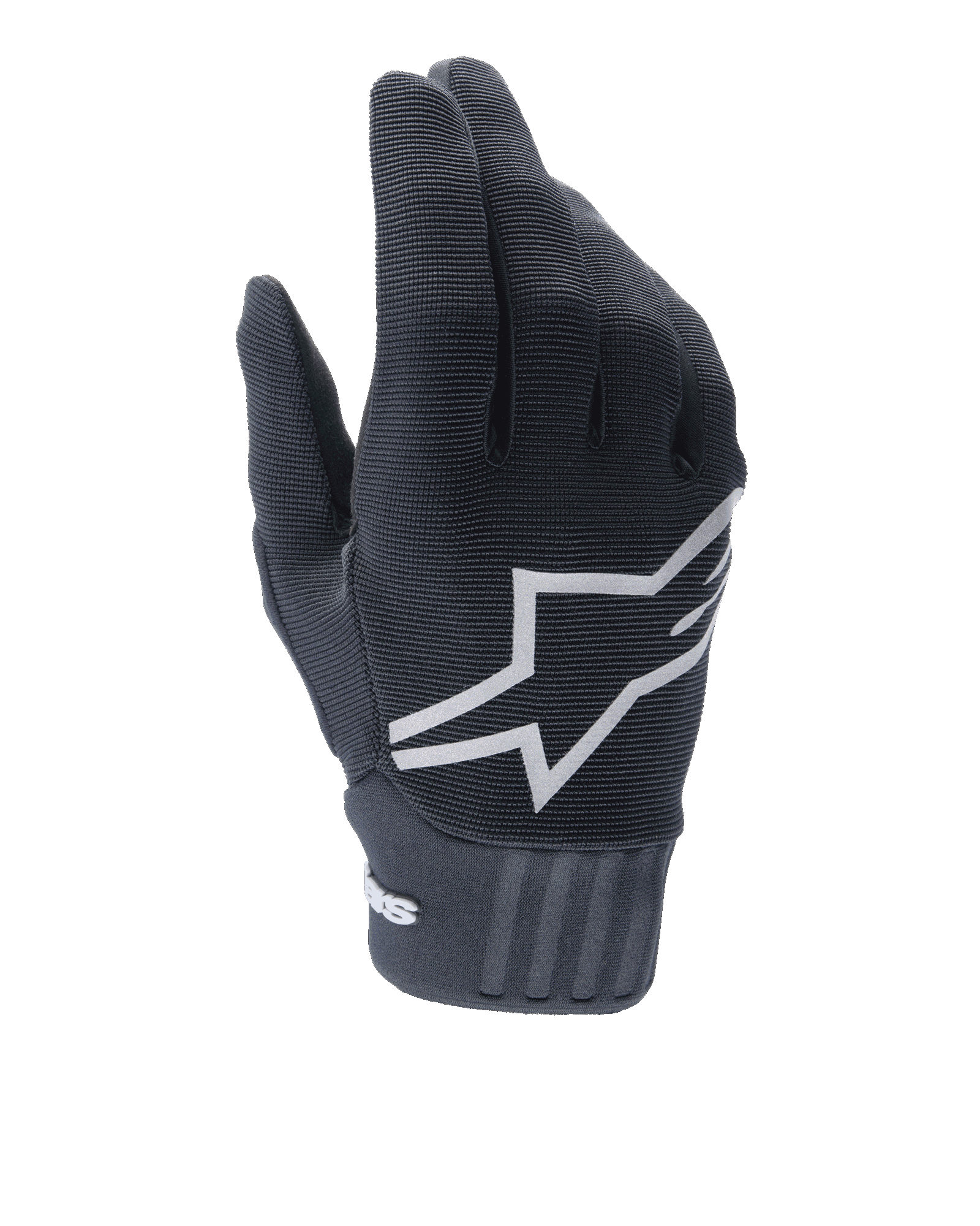 Alpinestars A-Dura Gel Gloves, guantes de ciclismo MTB, negros, gran logotipo de estrella blanca en el dorso, parte superior de poliéster texturizado y spandex, puño de neopreno acanalado
