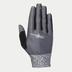 Guantes Alpinestars Stella Alderex Pro para mujer, guantes de MTB, gris antracita, con el dorso de textura diagonal y logotipo blanco de Alpinestars, parche del pulgar de tela de rizo negra y puño con patrón abstracto, equipamiento para ciclismo todoterreno