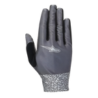 Guantes Alpinestars Stella Alderex Pro para mujer, guantes de ciclismo gris antracita, vista posterior con logotipo blanco de Alpinestars, parte superior de malla con textura diagonal y puño con diseño estampado