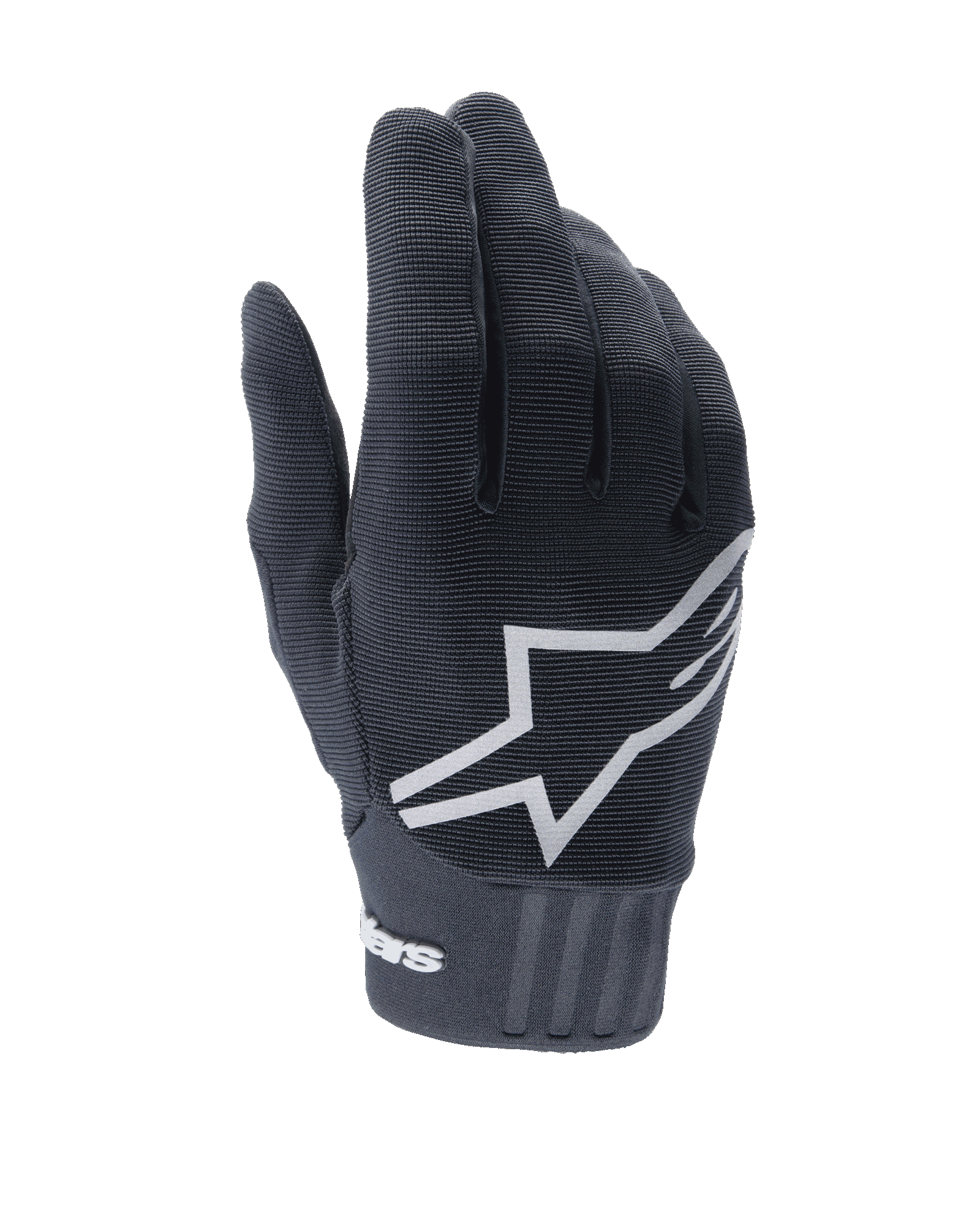 Alpinestars Stella A-Dura para mujer, guantes negros de MTB, logotipo de estrella blanca prominente en el dorso, textura textil acanalada, ajuste ceñido con puño de neopreno para ciclismo de montaña