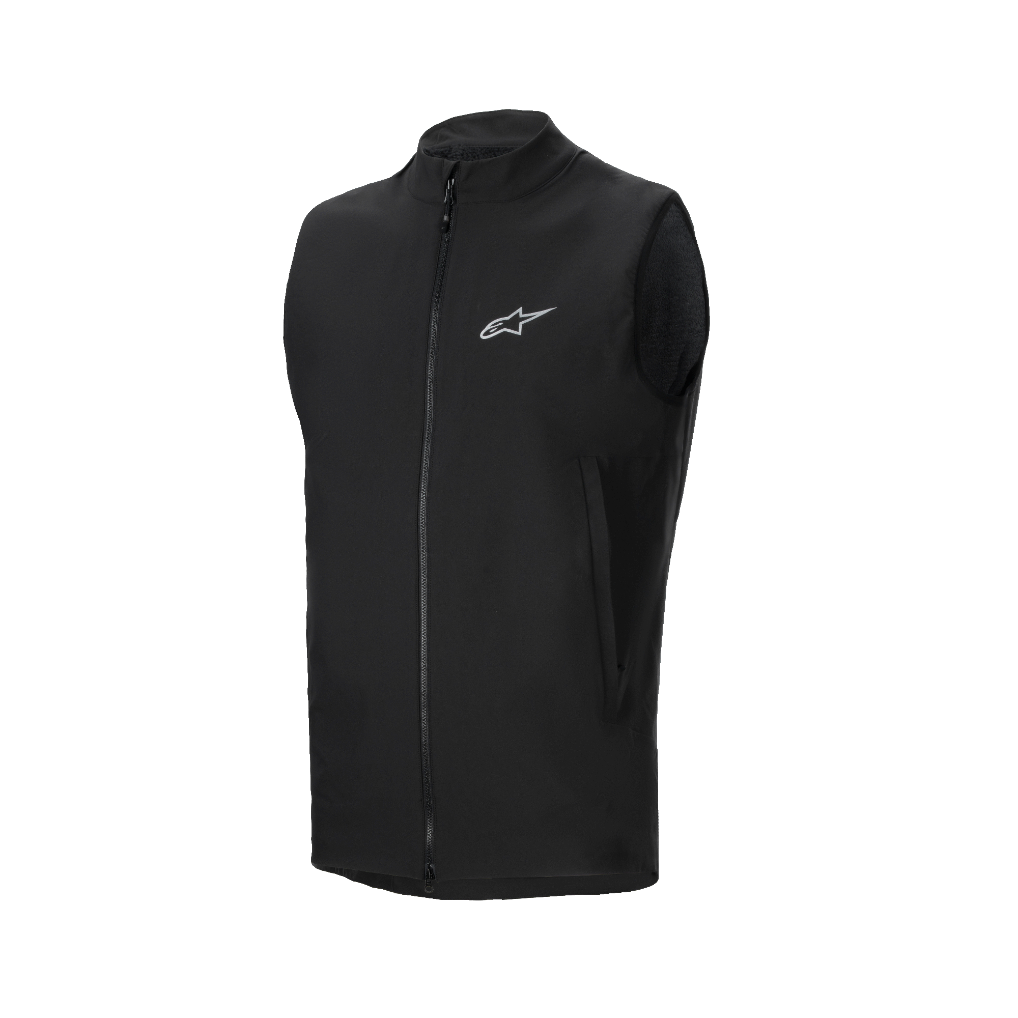 Alpinestars A-Dura Thermal Vest, chaleco de ciclismo negro, con cremallera frontal completa y un pequeño logotipo reflectante de Alpinestars en el pecho, bolsillos laterales con cremallera, diseño ligero y aislado para ciclismo de montaña en climas fríos