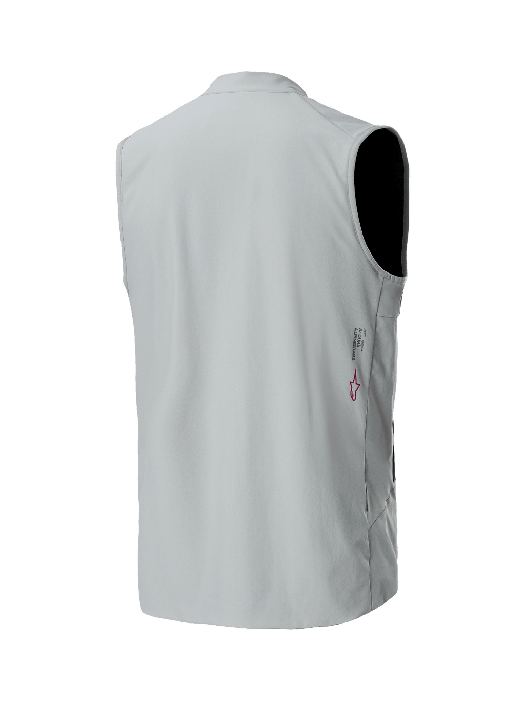 Chaleco térmico Alpinestars A-Dura, Gris Titanio, vista trasera, chaleco de ciclismo ligero con aislamiento, con un pequeño logotipo de Alpinestars y la marca A-Dura en la parte inferior de la espalda, diseño minimalista y limpio para ciclismo de montaña.