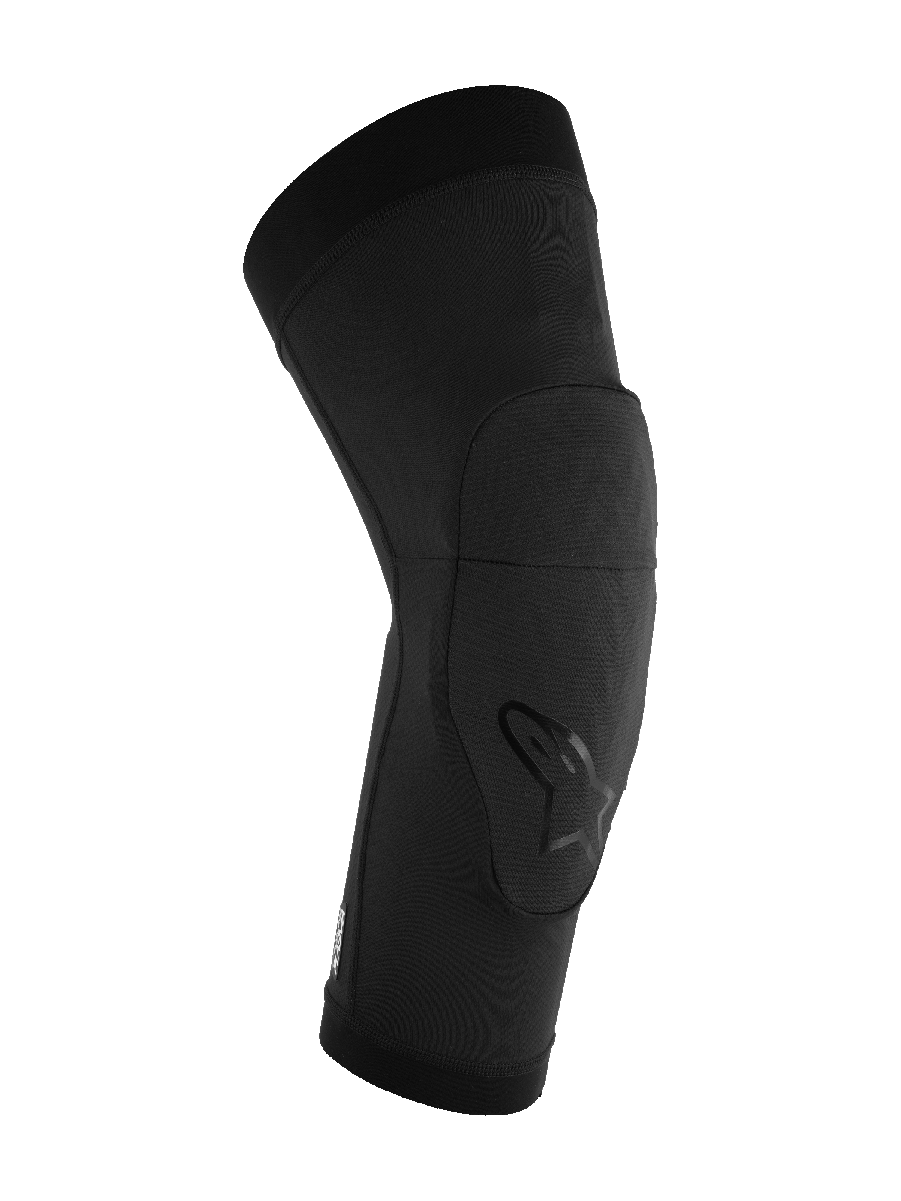 Alpinestars A-Motion Plasma Knee Sleeve, rodillera para MTB, negra, diseño ergonómico preformado con almohadilla de impacto Nucleon Plasma, tejido de malla elástica transpirable con logo de Alpinestars en la rodilla, protección de fácil ajuste para ciclismo de montaña