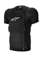Alpinestars A-Impact Plasma Protection Jacket Short Sleeve, chaqueta de protección para MTB, negra, con hombros acolchados y armadura en el pecho, cremallera lateral desplazada, tejido de malla acanalada transpirable y logo blanco en el pecho