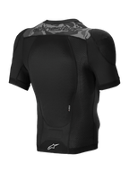 Alpinestars Chaqueta Protectora A-Motion Plasma, chaqueta protectora de MTB de mangas cortas, negro camuflaje, vista trasera con protector de espalda Nucleon PLASMA y construcción de malla elástica