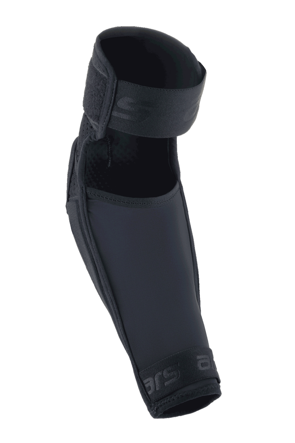 Protector de codo Alpinestars A-Impact Plasma Elite, negro, con cierre de doble correa, diseño ergonómico precurvado, confeccionado en tejido de malla y ripstop, protección de alto rendimiento para ciclismo de montaña