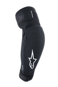 Alpinestars A-Impact Plasma Elite, protectores de codo para MTB, negro y blanco, equipo de protección con logotipo de estrella blanca, tejido texturizado transpirable, correas ajustables con cierre de velcro y diseño ergonómico precurvado