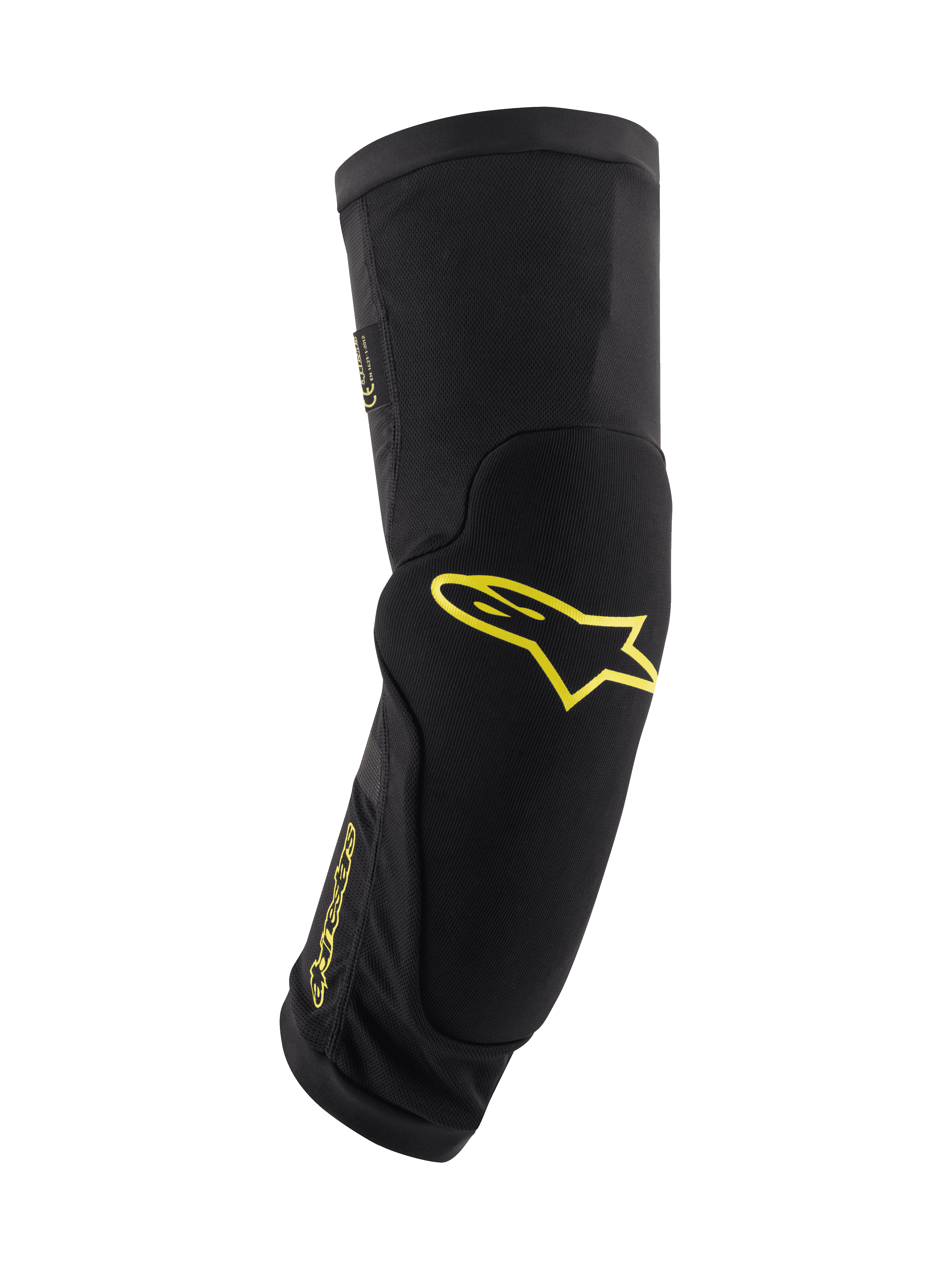 Alpinestars Paragon Plus Knee Protectors, rodilleras de protección para ciclismo de montaña, negras con logotipos amarillo ácido, funda tubular con acolchado integrado, malla transpirable y tejido texturizado duradero