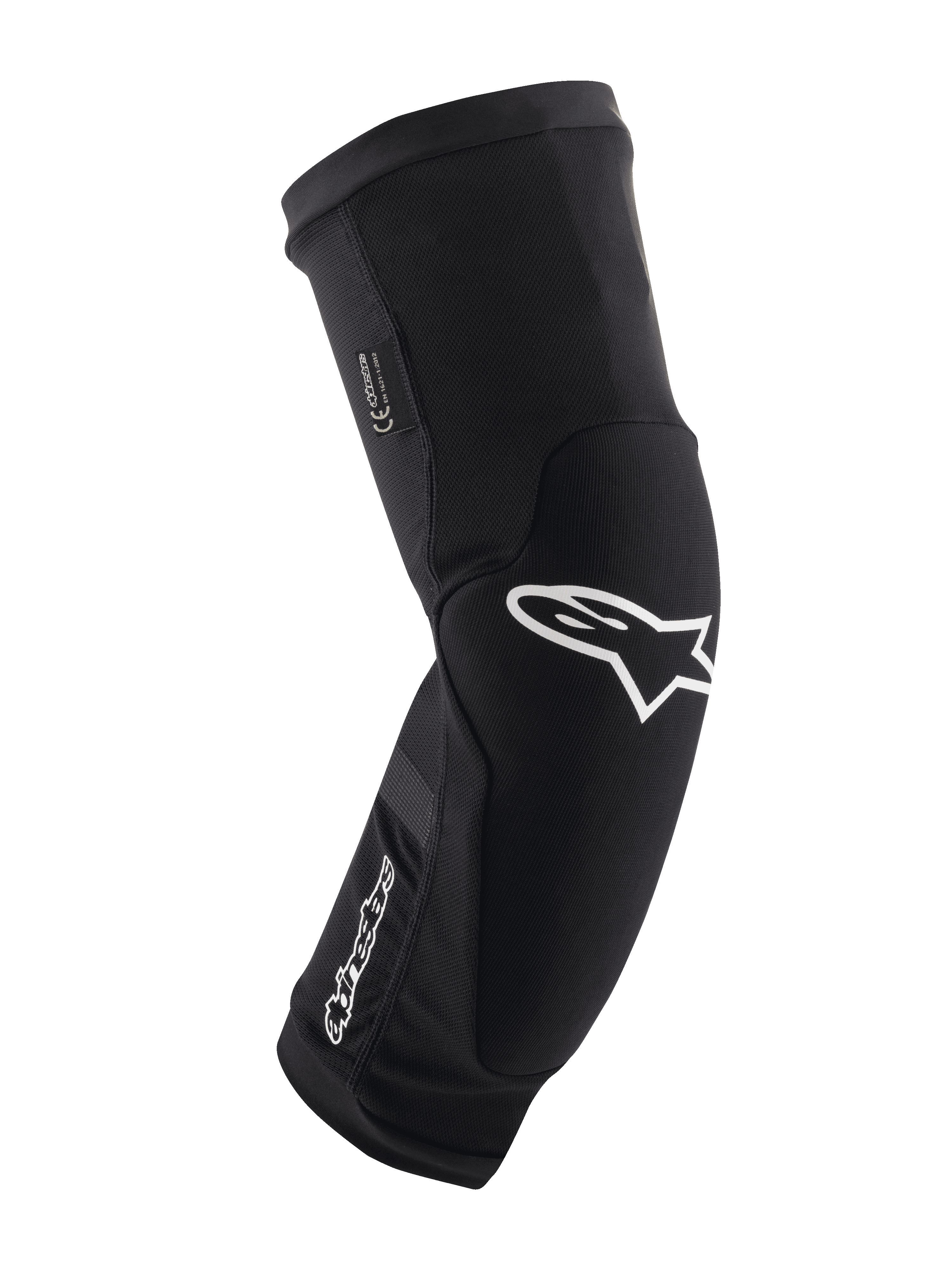 Alpinestars Paragon Plus Knee Protectors, rodilleras para ciclismo de montaña MTB, negro y blanco, funda de malla transpirable de fácil ajuste, diseño ergonómico curvo con logo de estrella blanca, construcción acolchada para conducción todoterreno