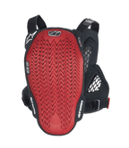 Protector de pecho Alpinestars A-6 Plasma, vista trasera, placa de espalda Nucleon PLASMA con textura roja, alas laterales negras y correas ajustables, equipo de protección de MTB de gravedad en negro, antracita y rojo