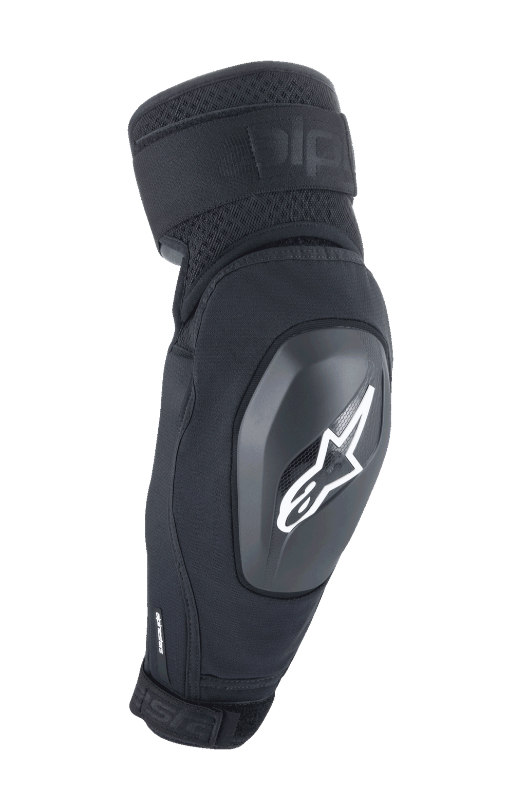 Alpinestars A-Impact Plasma Elite Shield Elbow Protector, protector de codo negro con logotipo de estrella blanco, protección de carcasa rígida de TPU con correas dobles ajustables, ventilación de malla, diseño ergonómico precurvado, equipo de protección para MTB