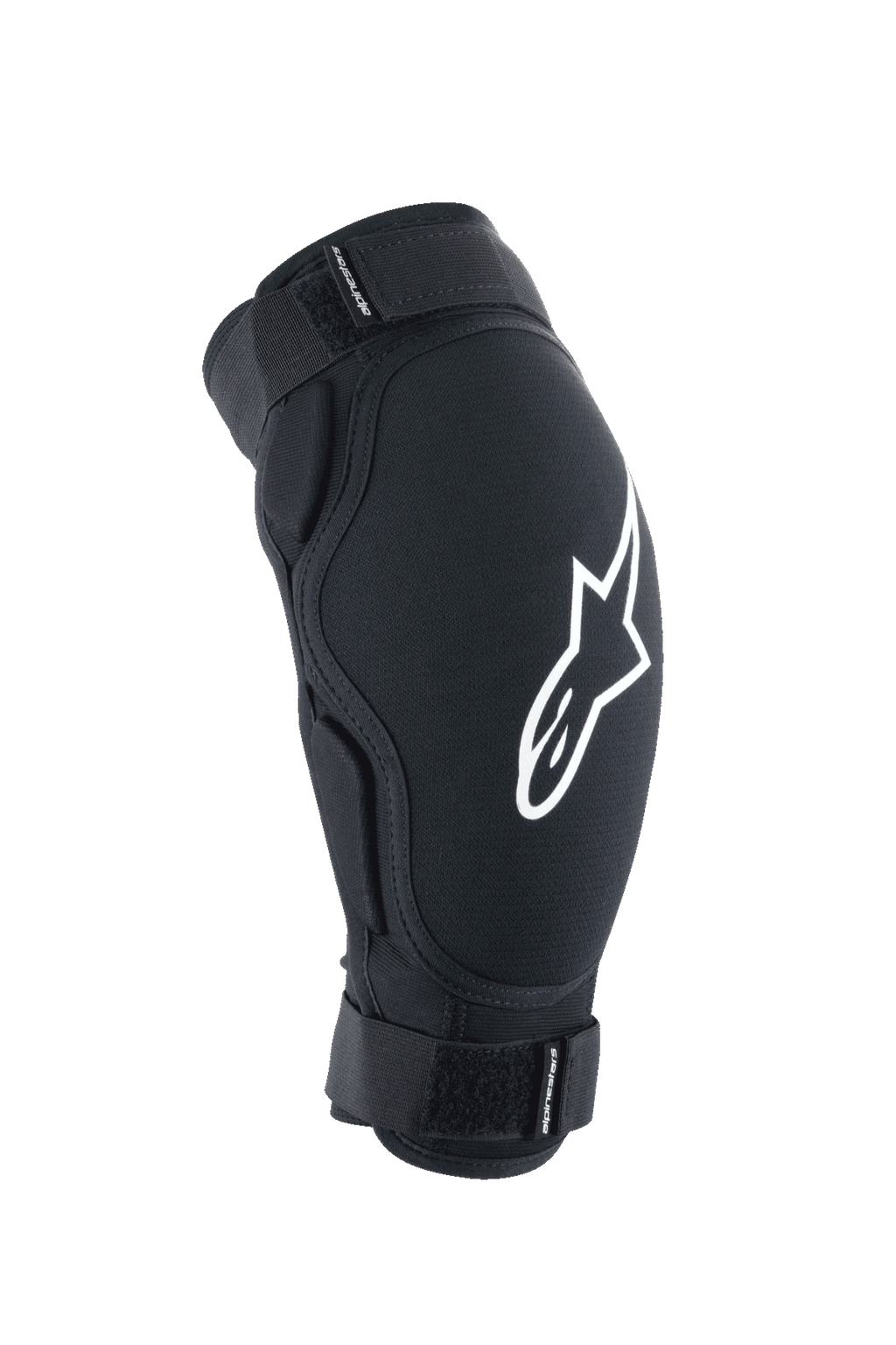 Protector de codo Alpinestars A-Impact Plasma Pro, equipo de protección para MTB, negro con logo blanco, con correas de velcro dobles ajustables y un diseño ergonómico precurvado