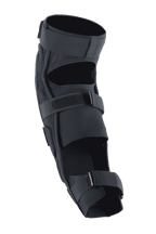 Protector de rodilla y espinilla Alpinestars A-Impact Plasma Pro, negro, vista posterior con sistema de cierre de triple correa, paneles de malla transpirable y diseño ergonómico precurvado para protección en ciclismo de montaña