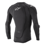 Alpinestars Paragon Lite Protection Jacket - Manga larga, negra, vista trasera con protector de espalda integrado y logotipo Astar blanco, construcción de malla transpirable con protección en codos y hombros, armadura ligera para MTB