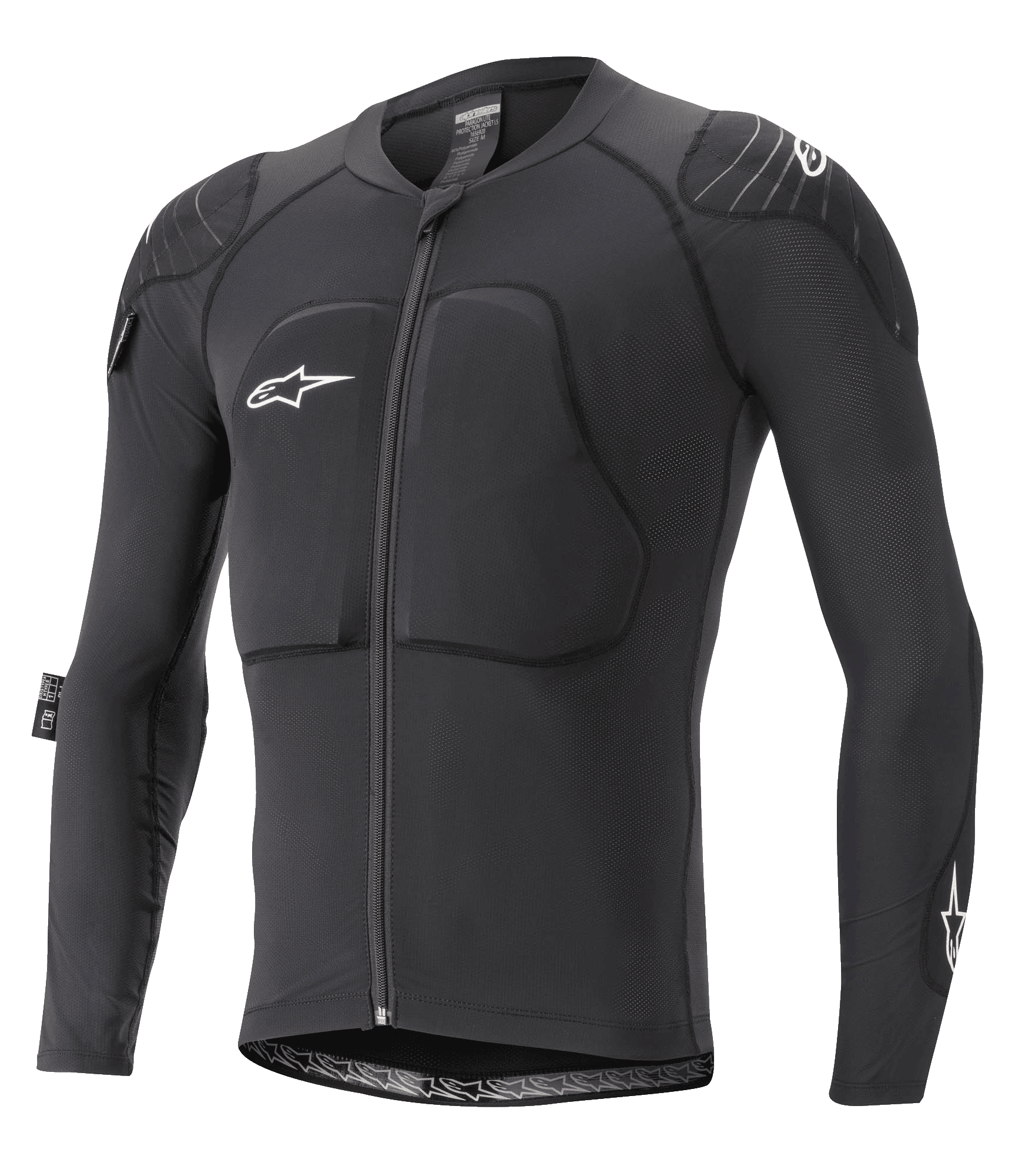Alpinestars Paragon Lite Protection Jacket - Manga Larga, protección corporal para MTB, negra, construcción de malla transpirable con pecho y hombros acolchados, cremallera frontal, logo de estrella blanca en el pecho, diseño ligero y ajustado