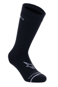 Alpinestars A-Dura Waterproof Socks, calcetines de ciclismo de media pantorrilla, negros, textura acanalada en el puño, logo A-star blanco en el pie, letras 'Waterproof' en la puntera, capa base técnica para MTB