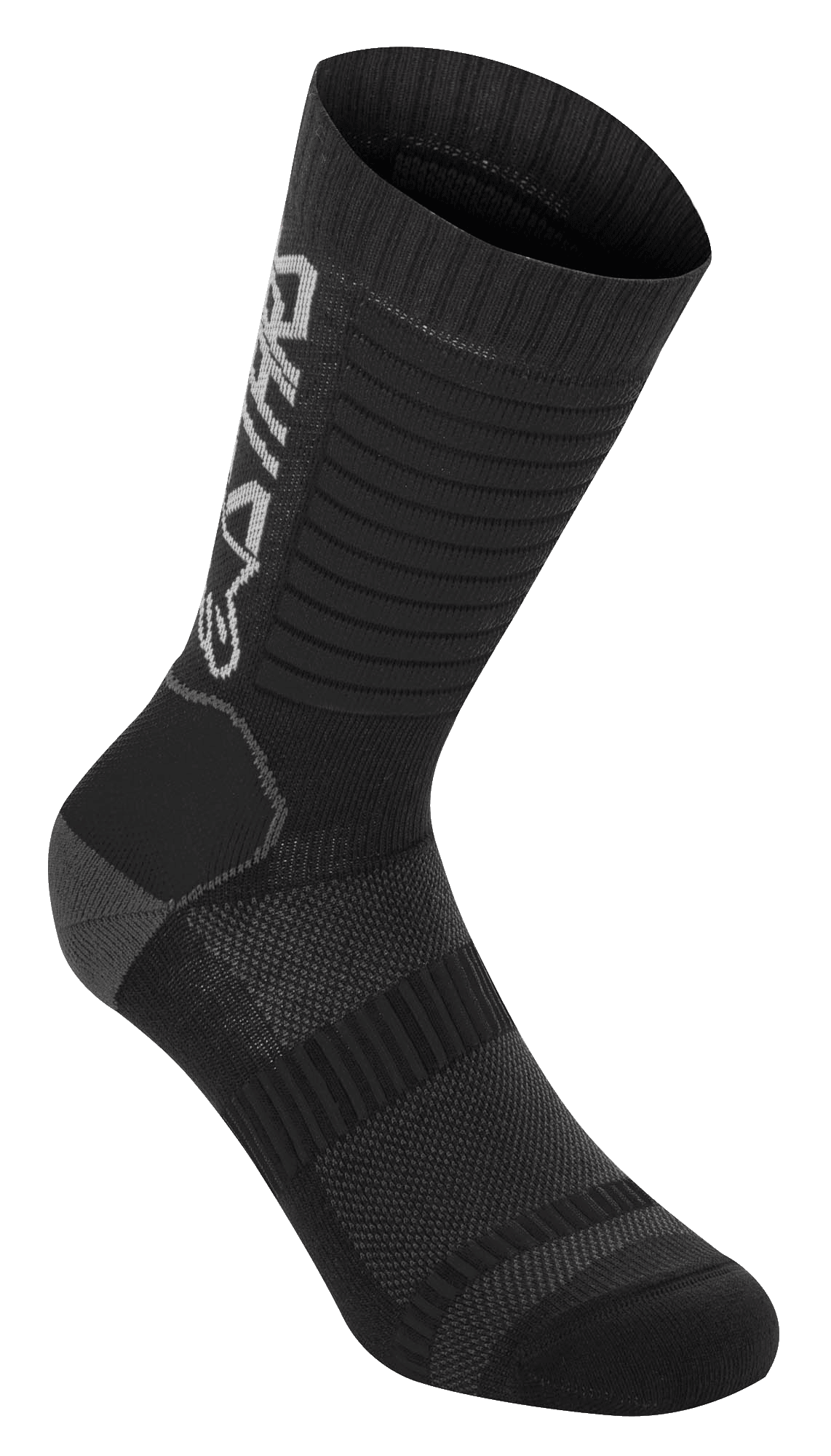 Alpinestars Paragon Lite Socks 19, calcetines de ciclismo de montaña, negros, construcción de malla técnica, marca Alpinestars vertical, textura acanalada para elasticidad, talón y puntera reforzados, tejido ligero y transpirable para ciclismo todoterreno