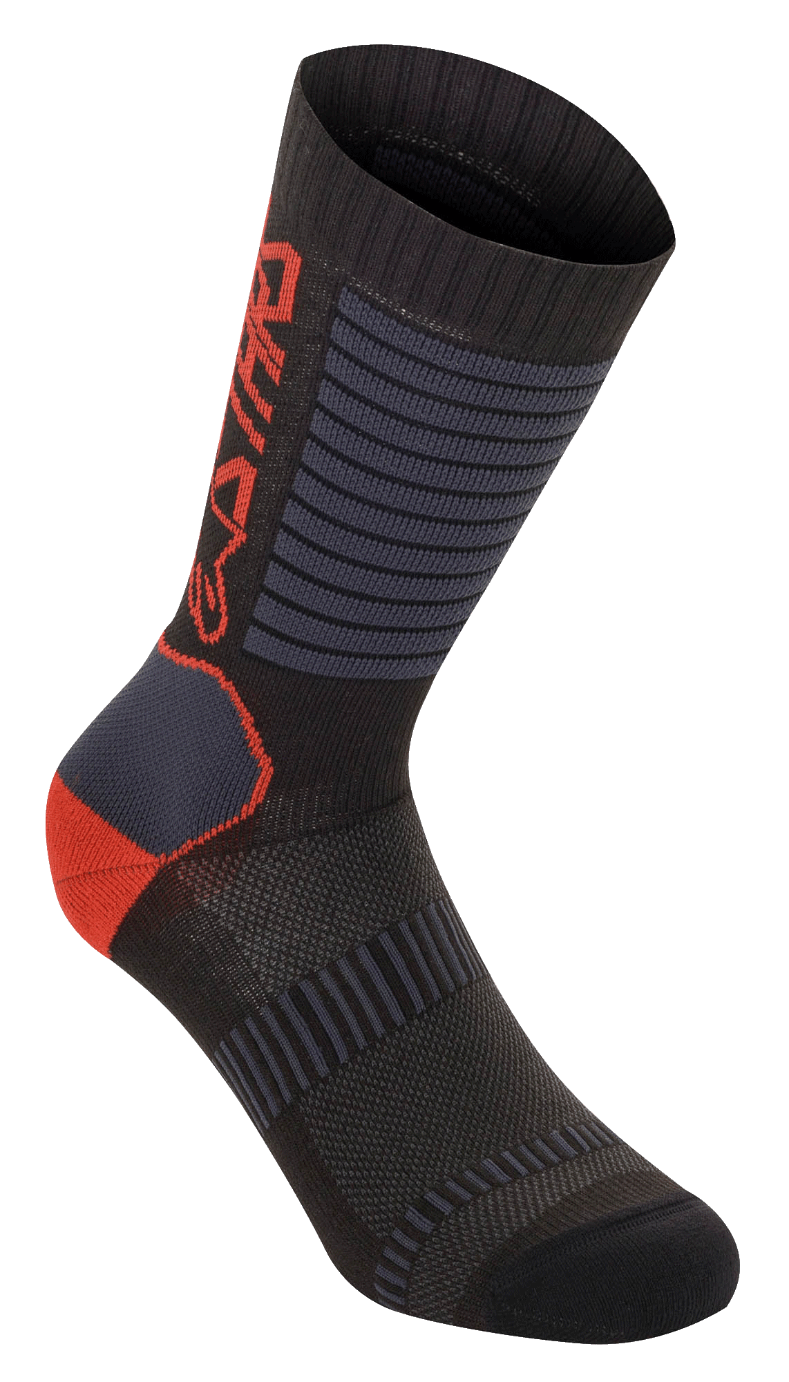 Alpinestars Paragon Lite Socks 19, calcetines técnicos de ciclismo, negro con detalles en rojo brillante y gris, longitud de 19 cm a media pantorrilla, con paneles de malla transpirable, textura acanalada para mayor elasticidad y talón reforzado