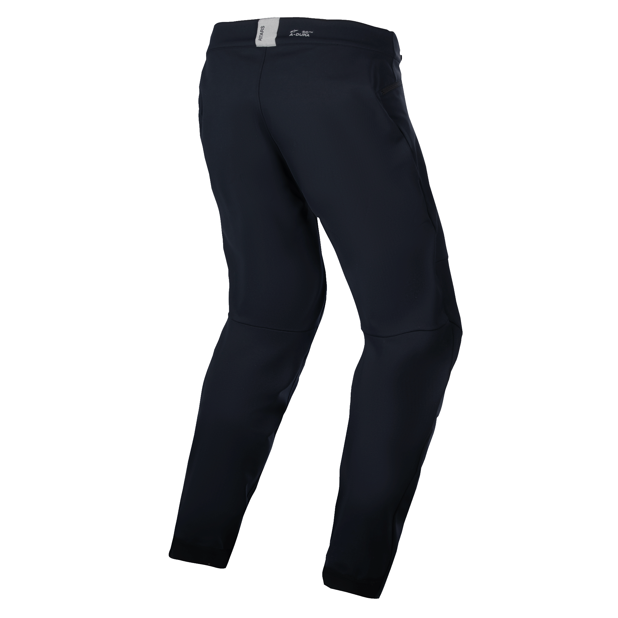 Alpinestars A-Dura Thermal Pant, pantalones de mountain bike, negro, vista trasera con diseño anatómico precurvado, pequeño logotipo ASTARS en la parte posterior de la cintura, estilo minimalista para ciclismo de trail y enduro