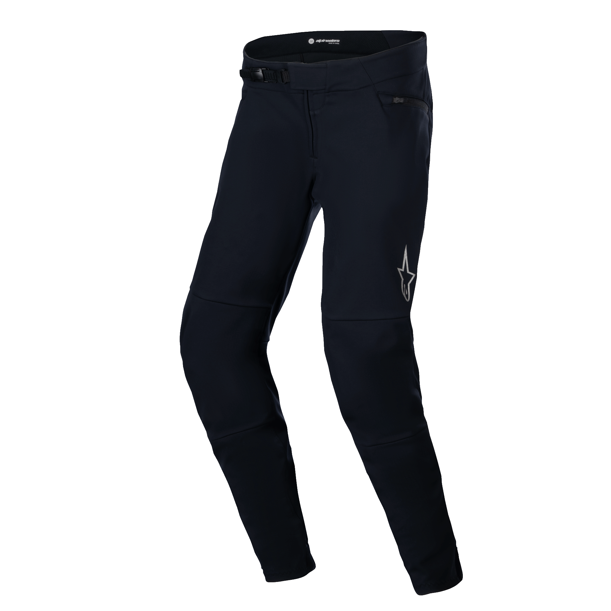 Alpinestars A-Dura Thermal Pant, pantalones de mountain bike, negro, con capa exterior de nylon resistente, sistema de cierre de trinquete, logotipo de estrella reflectante en el muslo izquierdo y forma anatómica precurvada para mayor comodidad en la conducción todoterreno.