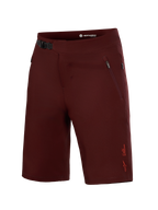 Pantalones cortos A-Dura Ride Liner burdeos, tejido elástico, cierre de trinquete frontal y bolsillos con cremallera.
