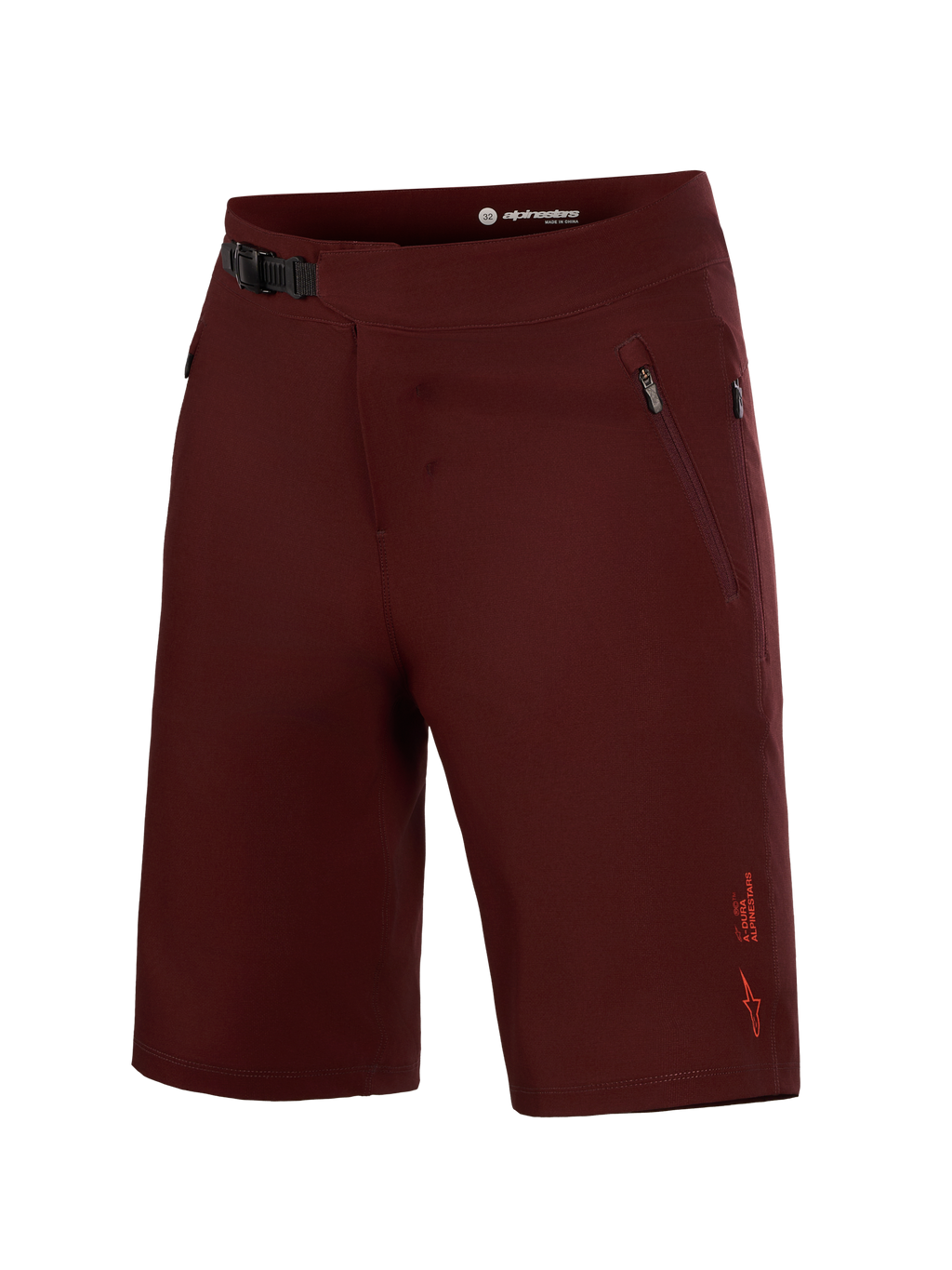 Pantalones cortos Alpinestars A-Dura Ride burdeos para MTB con cierre de trinquete seguro y tejido de alto rendimiento.