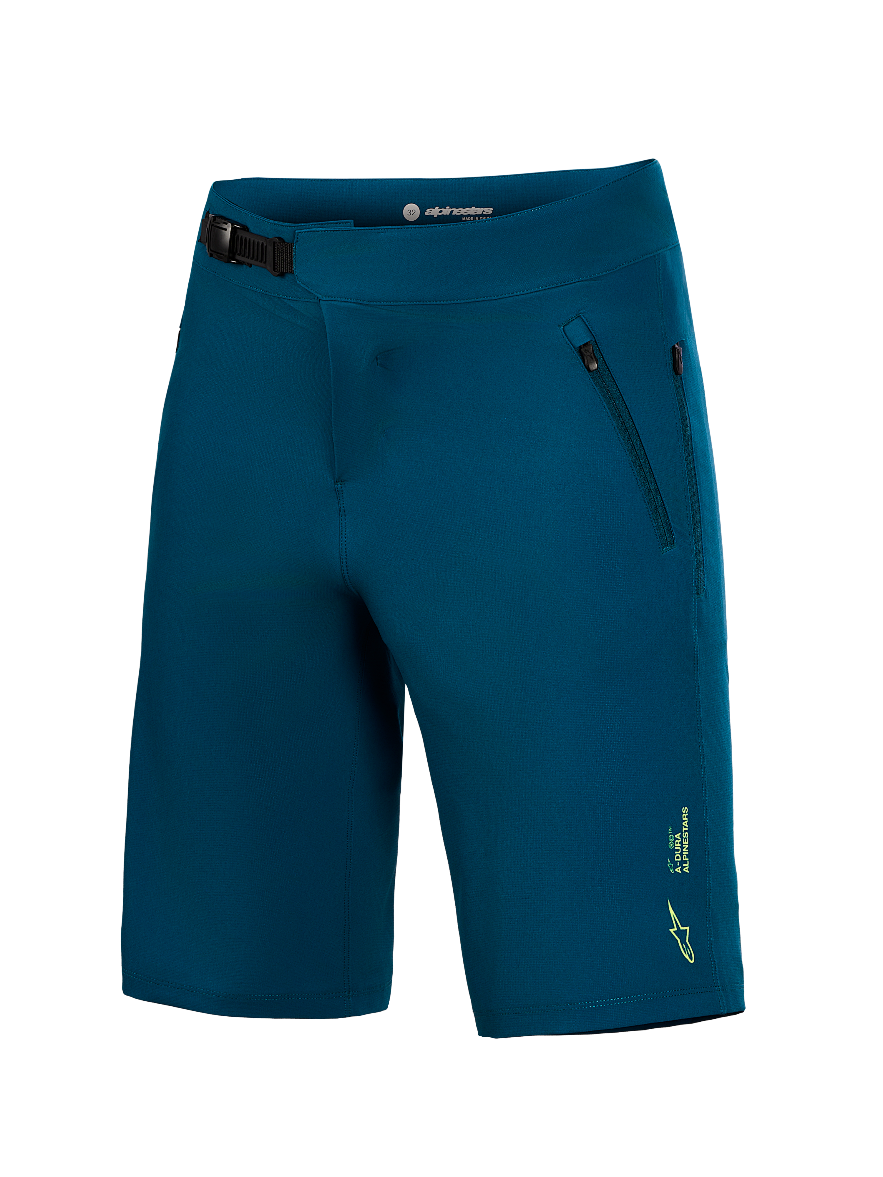 Pantalones cortos A-Dura Ride azul verdoso, con cierre de trinquete y bolsillos con cremallera para ciclismo de montaña.