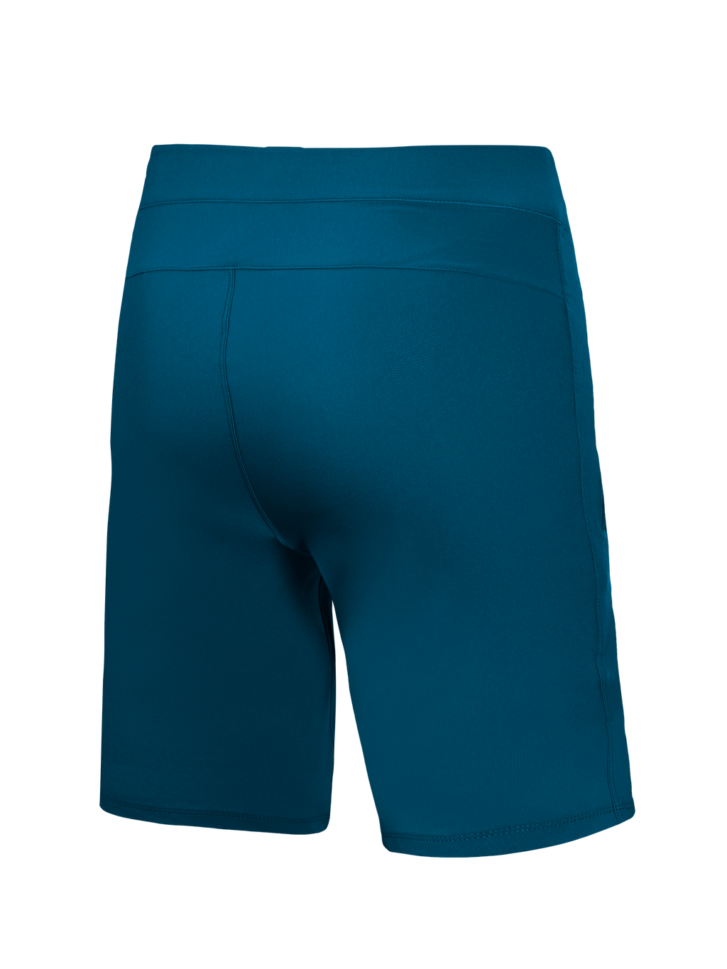 Pantalones cortos MTB A-Dura Ride azul verdoso, vista trasera, tejido elástico en 4 direcciones duradero para ciclismo.