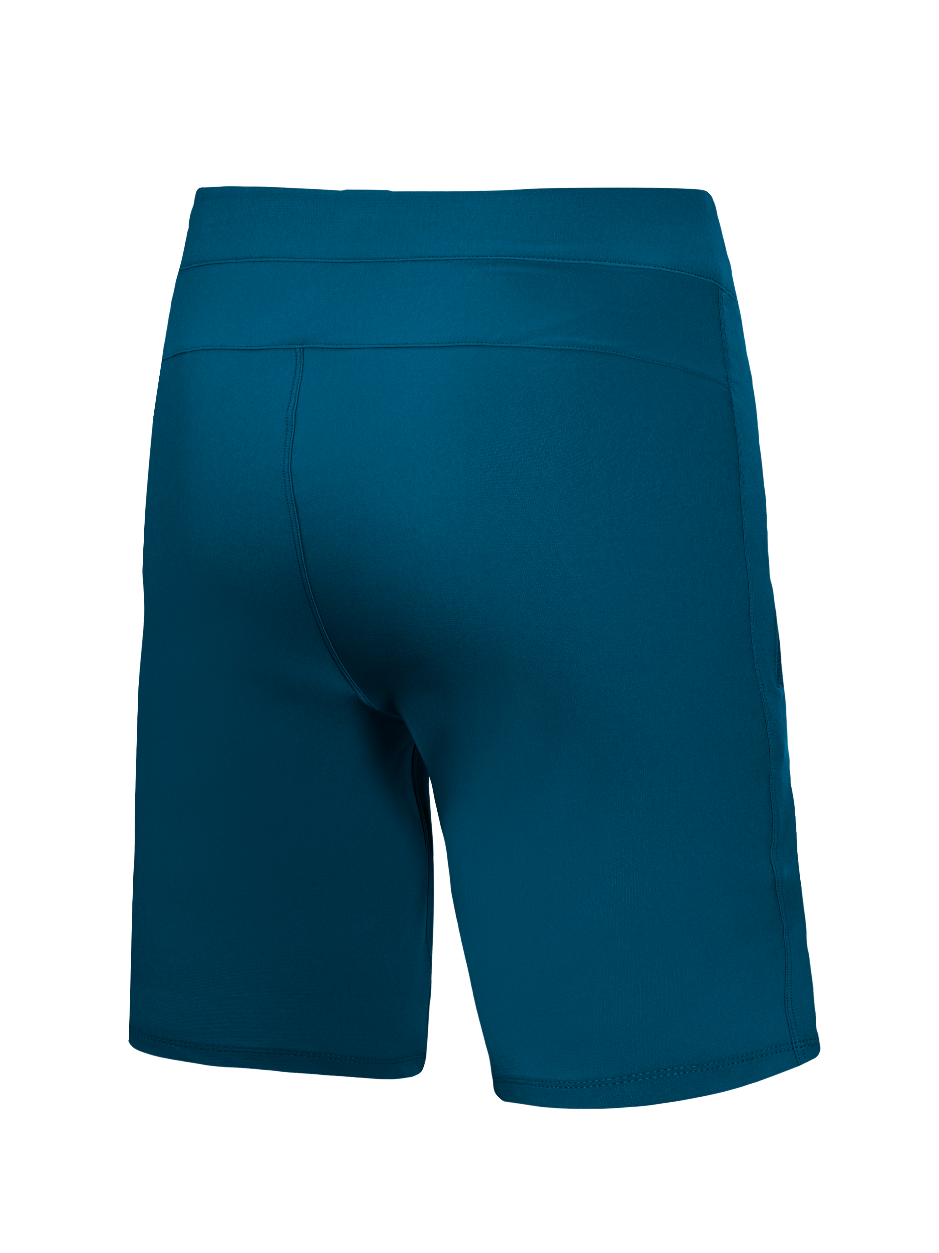 Pantalones cortos MTB A-Dura Ride azul verdoso, vista trasera, tejido elástico en 4 direcciones duradero para ciclismo.