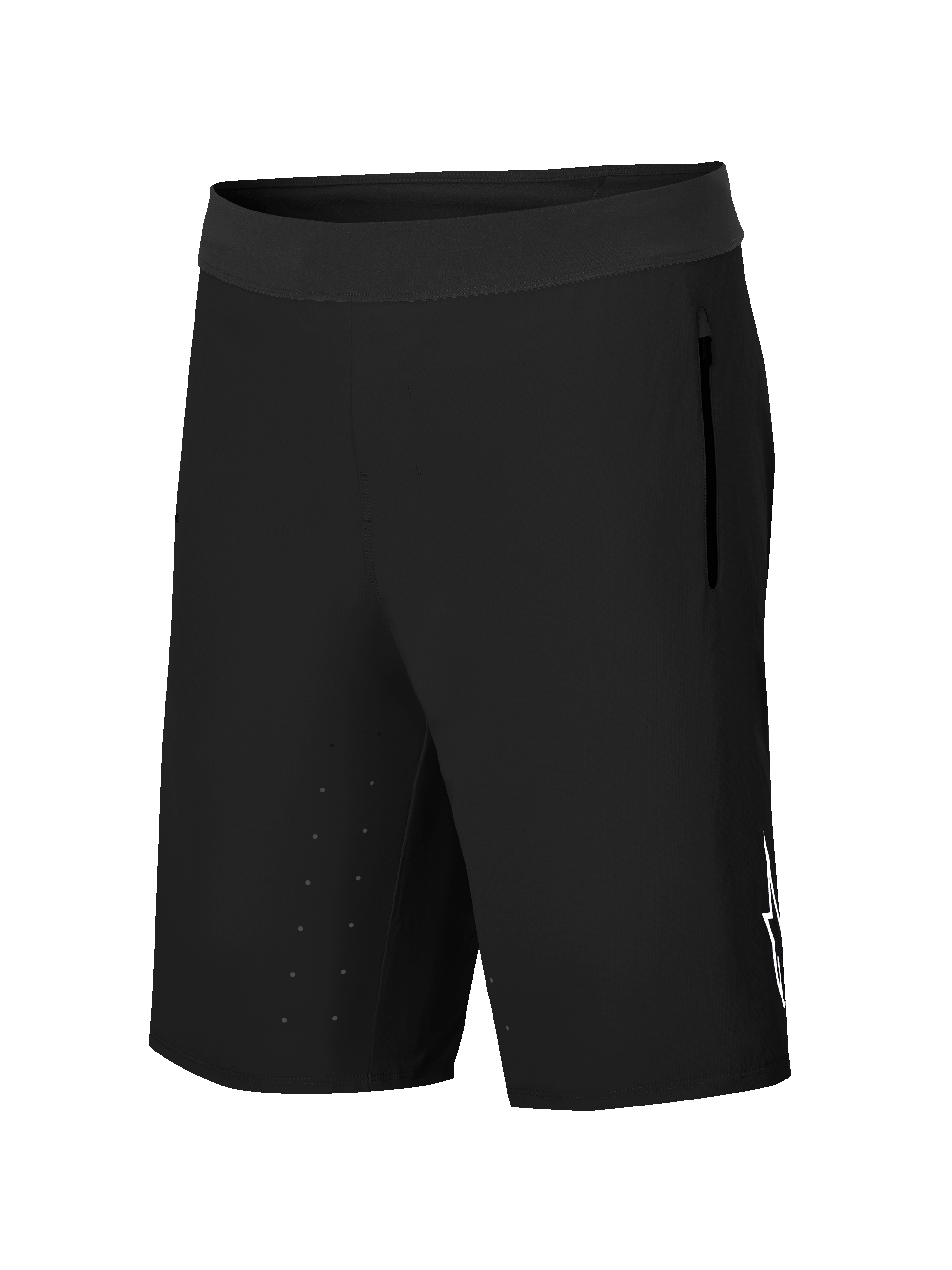 Alpinestars A-Aria Lite Short, shorts de ciclismo para mountain bike, color negro, con cintura ancha, bolsillo lateral con cremallera, orificios de ventilación cortados por láser en el interior del muslo y logotipo Astars blanco, equipamiento de trail de alto rendimiento
