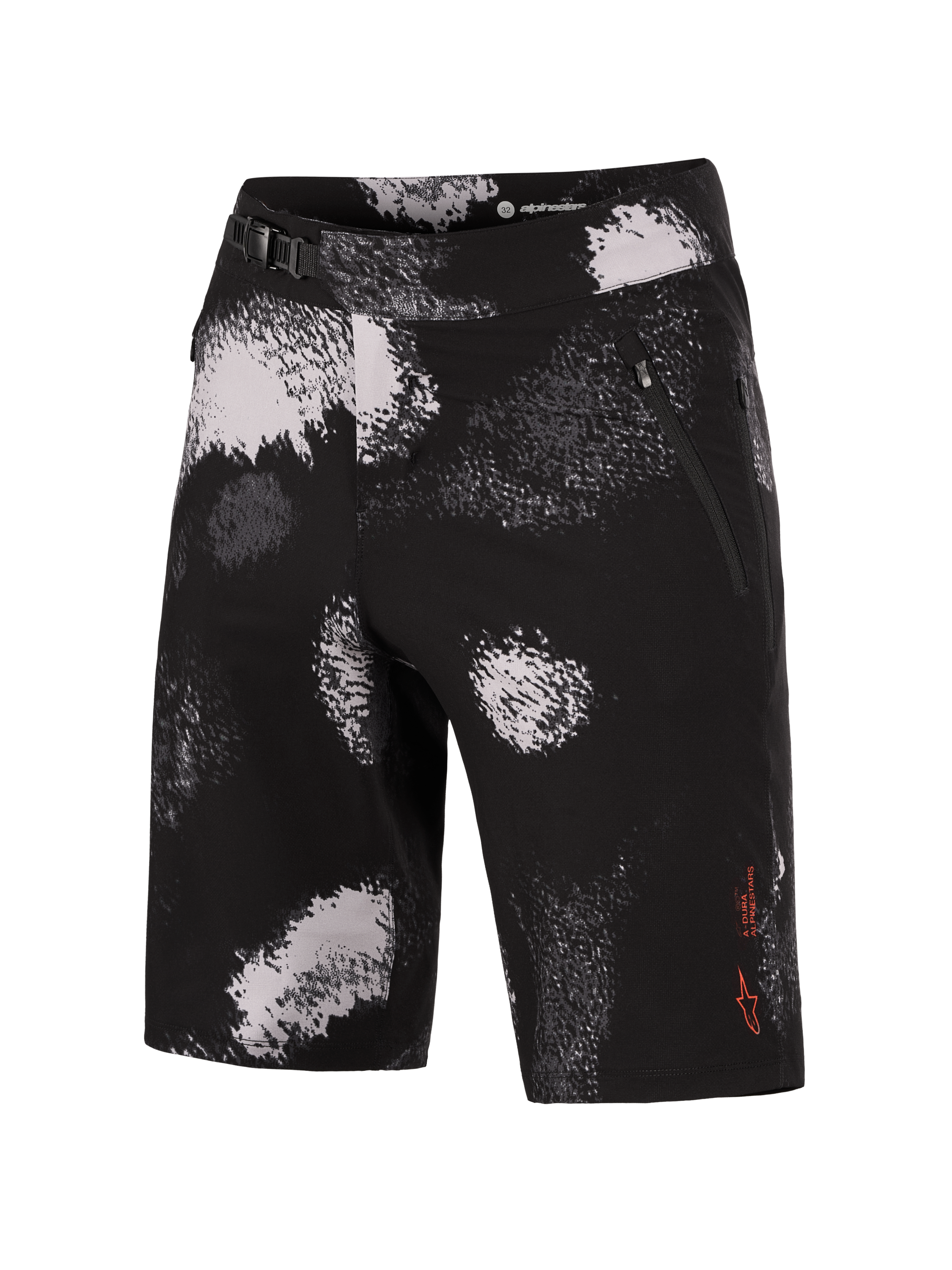 Pantalones Alpinestars A-Dura Ride Black Camo, cortos de MTB elásticos en 4 direcciones con cierre de trinquete seguro.